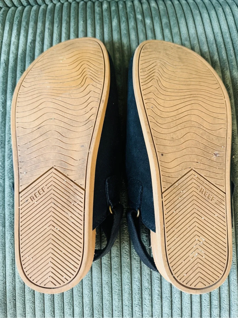 Reef Black Suede Slip-On Flats with Cork Insole